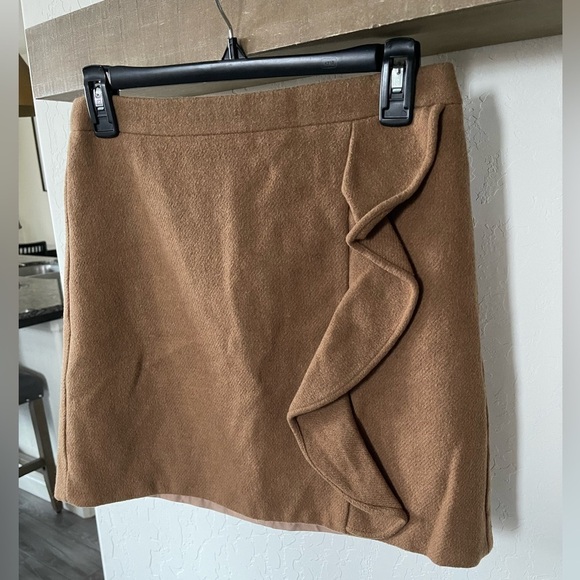 J. Crew| Wool, Laine Brown-Tan Mini Skirt with Ruffle Detail—Size 0••• - Picture 1 of 14